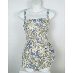 Retro Style One piece swimsuit with pinup Coverup Skirt M